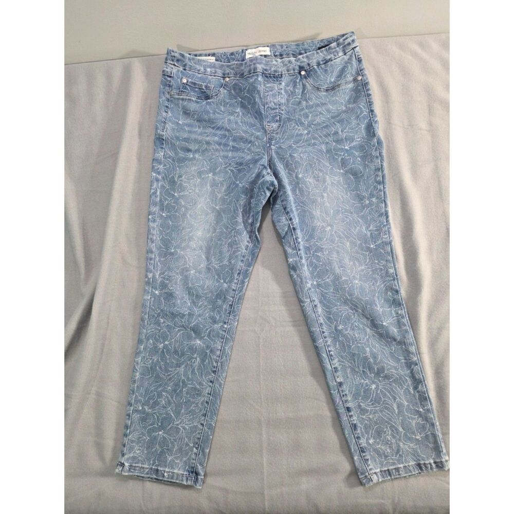 Tribal Jeans Audrey Mid Rise Slim Ankle Floral Pull On Stretch Blue White 16 XL